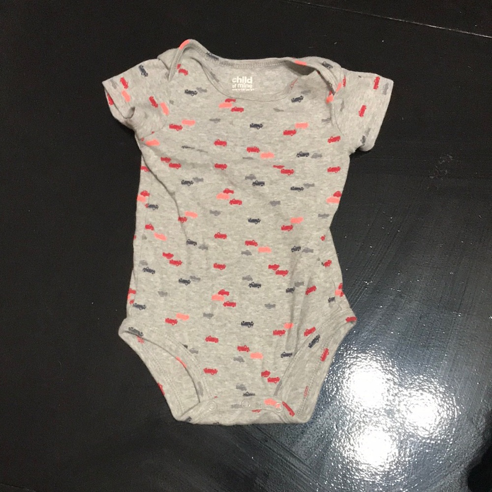 Child of Mine Gray Bodysuit with Red and Navy Car Motif
